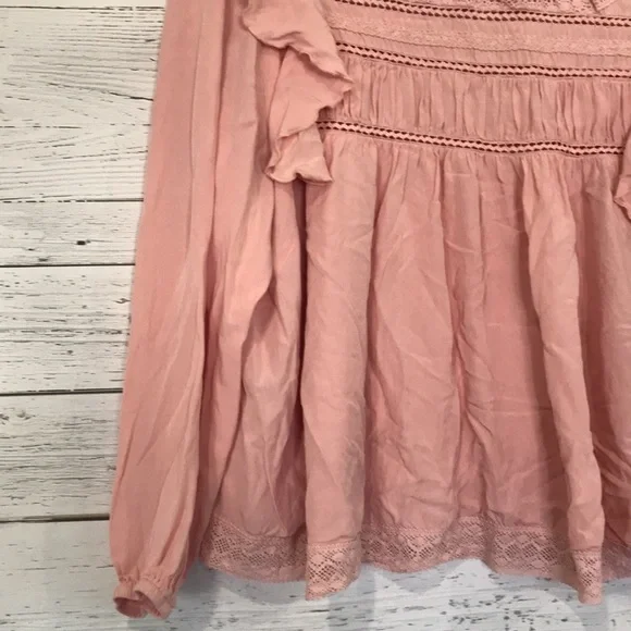Grace + Karma ruffle crochet babydoll bohemian shirt size L loose fit pink - Picture 4 of 11